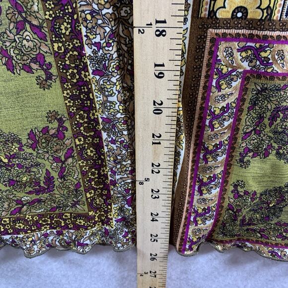 Women Patchwork Print Paisley Top Sz M Y2K Boho Indie Artsy Bling Slinky Stretch - Picture 6 of 10